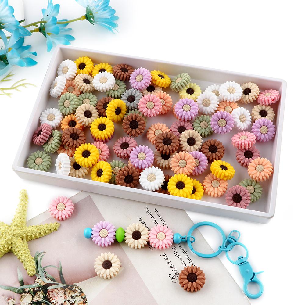 Kovict 5/15Pcs Daisy Sunflower Mini Silicone Beads DIY Pacifier Chain Bracelet Necklace Handmade Accessories For Jewelry Making