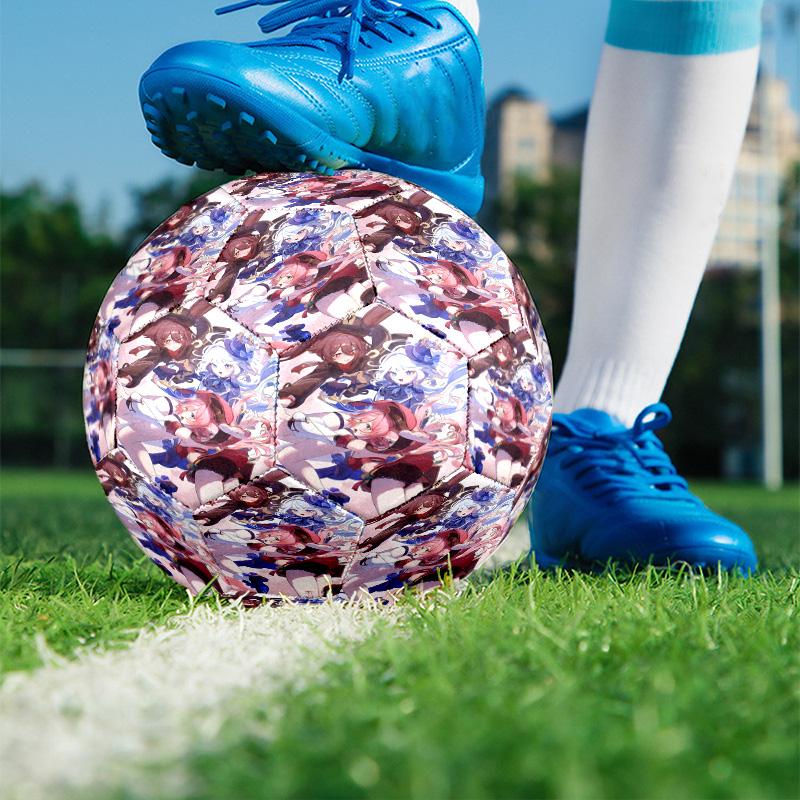 Genshin Impact Print Size 5 Soccer Ball, PU Wear Resistant Football for Match Training and Daily Practice, Birthday Gift for Soccer Fans