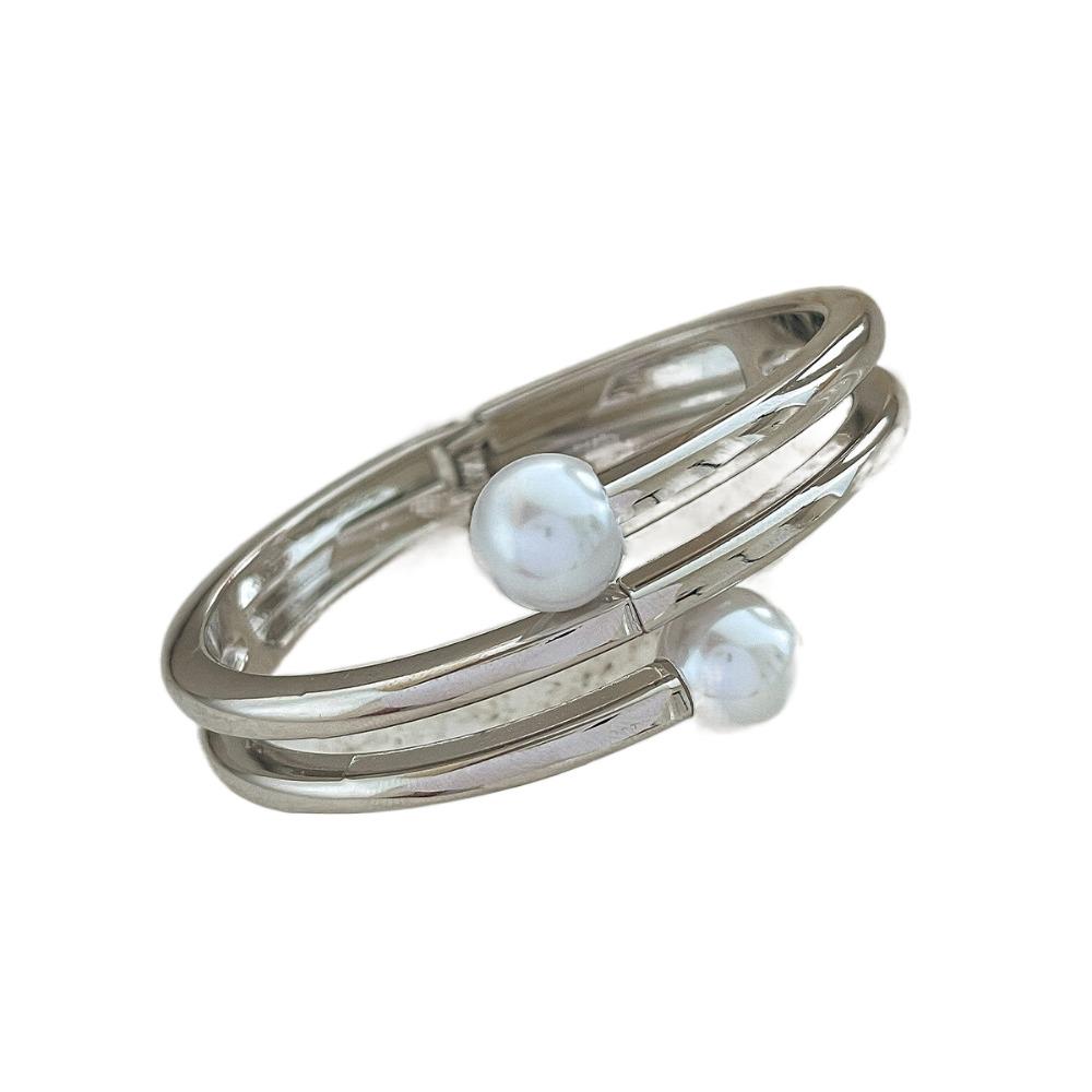 Wide Exaggerated Bangle Metal Rhinestone Inlay Bangle Metal Geometric Bracelets  Women Girls