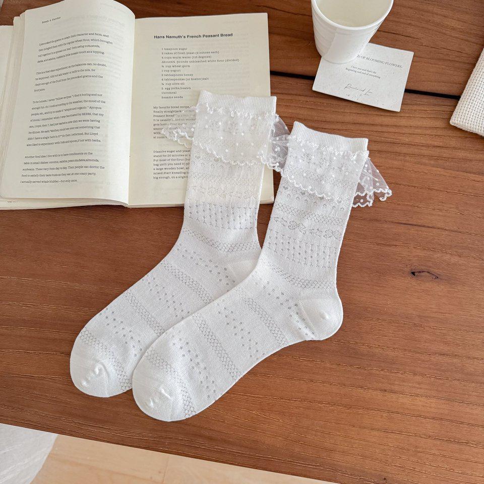 Lolita Lace Mid-Calf Hollow Ballet Socks - Cute JK Princess Style for Spring & Summer