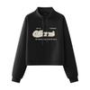 European Style Plus Size High Waist Stand Collar Sweatshirt for Women - 2025 Spring/Autumn Loose Slimming Short Top