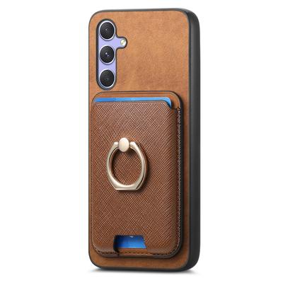 Voor Samsung Galaxy A34 5G Magnetische Telefoonhoes Leder+TPU Cover Ring Standaard