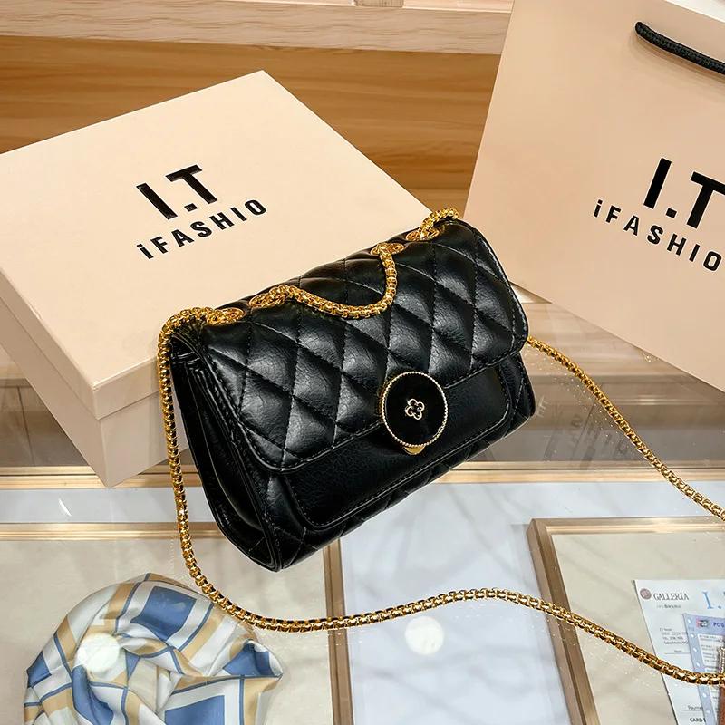 

Чувство высокого класса женский стиль ветер Сяосян 2024 новый летний универсальный кошелек-кроссбоди на цепочке-кольцах на одно плечо маленькая квадратная сумка size 19 9 13 чёрный