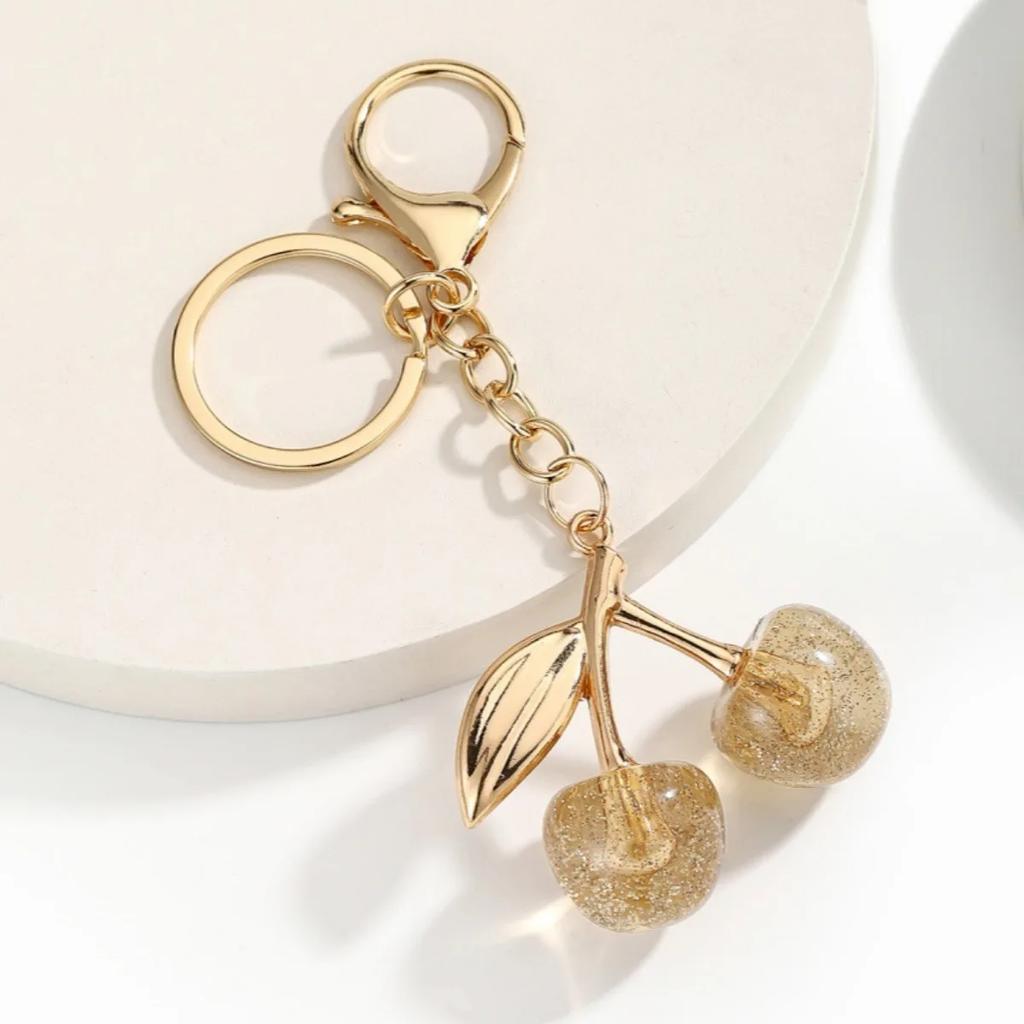 Cute Bling Bling Resin Cherry Pendant Keychains for Women Girls Lovely Cartoon Fruit Keyring Backpack Bag Car Keys Holder Gifts