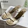 Fashion Eilyken Square Toe Women Slippers Fashion High Heels Shallow Party Dress Mules Slides Female Shoes Zapatos Mujer