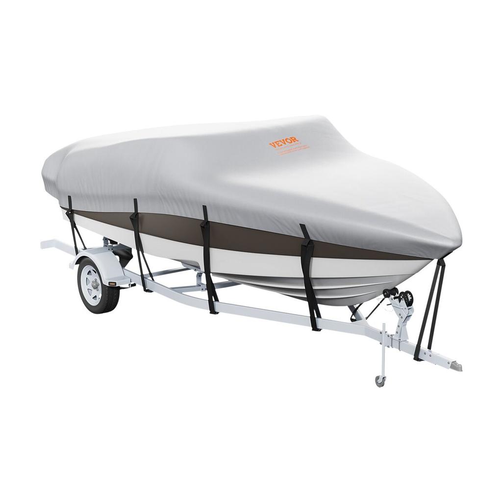 Boat Cover, 5180-5790 mm Trailerable Waterproof Boat Cover, 600D Marine Grade PU Oxford, with Motor Cover and Buckle Straps, for V-Hull, Tri-Hull,