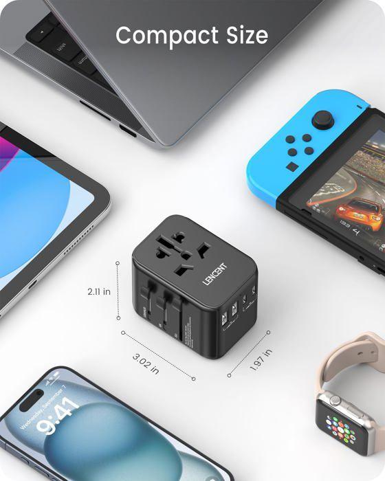 Adaptateur de voyage - lencent - pa048-30w - chargeur rapide 30w - prises interchangeables - technologie gan iii
