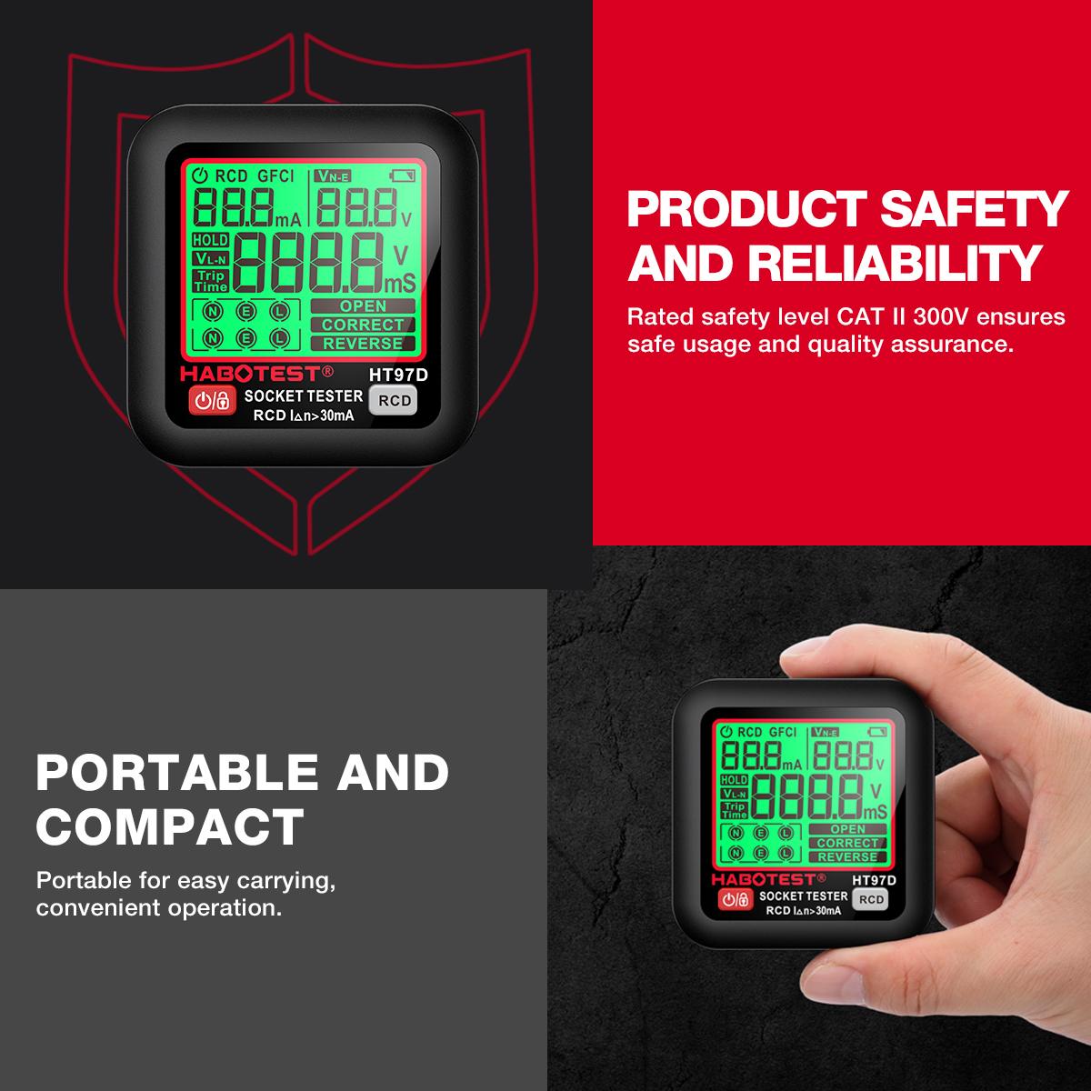 

HABOTEST HT97E Цифровой тестер розеток Испытание напряжения Британский детектор розеток Интеллектуальный детектор утечки