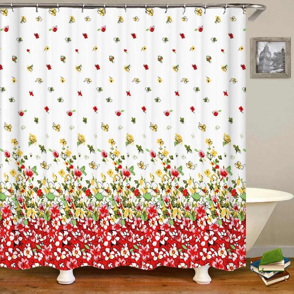 

Flowers Style Shower Curtain Colorful Floral 3D Printed Shower Curtain With Hook Polyester Waterproof Home Decor Curtain 180X180 W60H190(CM)-1 Pcs