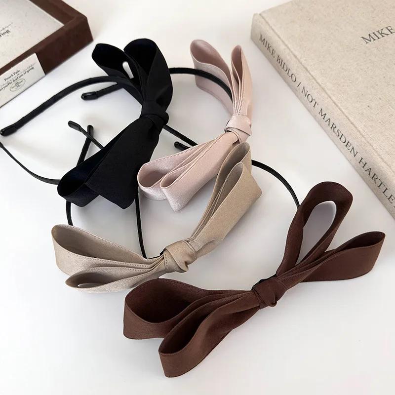 Big Bow Hair Hoop Girls Sweet Simple Headbands for Woman Temperament Hair Band Satin Double Bow Hair Band Fashion Headdress Gift