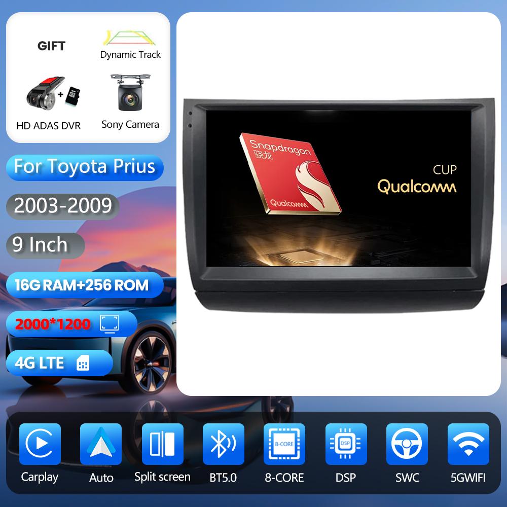 Android 16 for Toyota Prius 20 2002 - 2009 wifi+4G Carplay Car Radio GPS Navigation Multimedia Player Steering Wheel Control