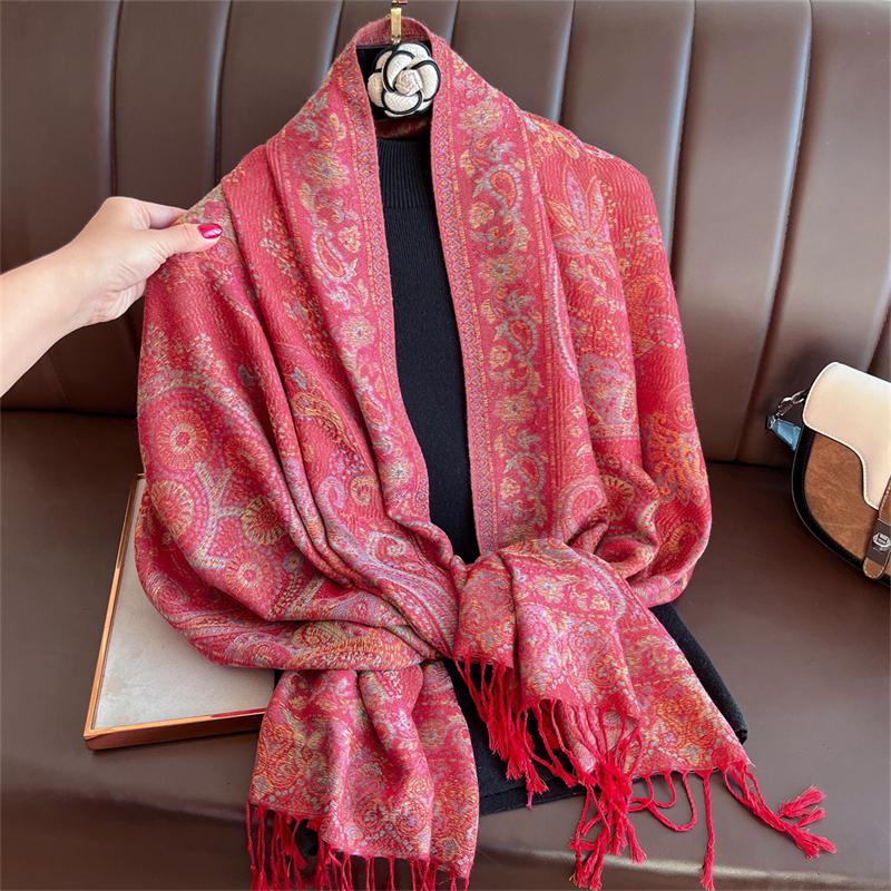 Bohemian Autumn Paisley Cashmere Shawl for Women Jacquard Pashmina Warm Winter Scarves Print Design Lady Foulard Stoles Scarf