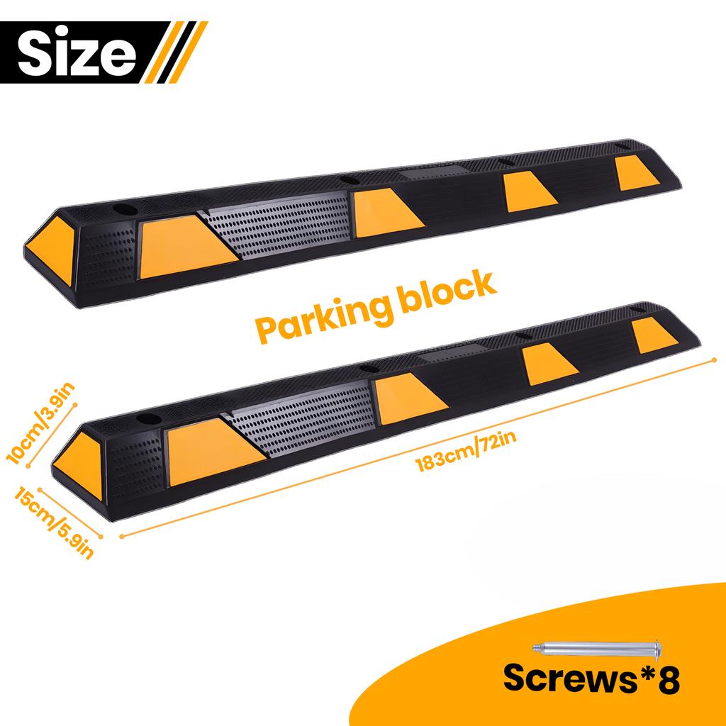 72in Parking Aid Gadgets Tire Stops Bumpers W/ Yellow Reflective Stripes with Bolt Installation for Truck RV Trailer Driveway