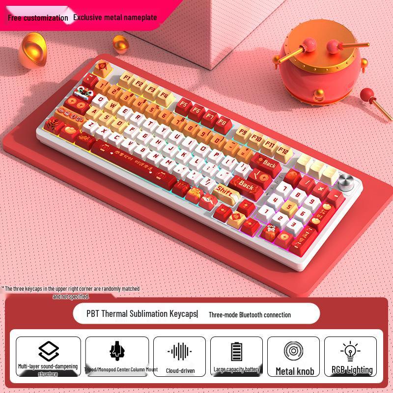 98-Tasten Kabellose Bluetooth Tri-Mode Mechanische Tastatur mit Blauen, Schwarzen, Braunen, Roten Schaltern - RGB für Gaming, Büro, Esports, Mädchen.