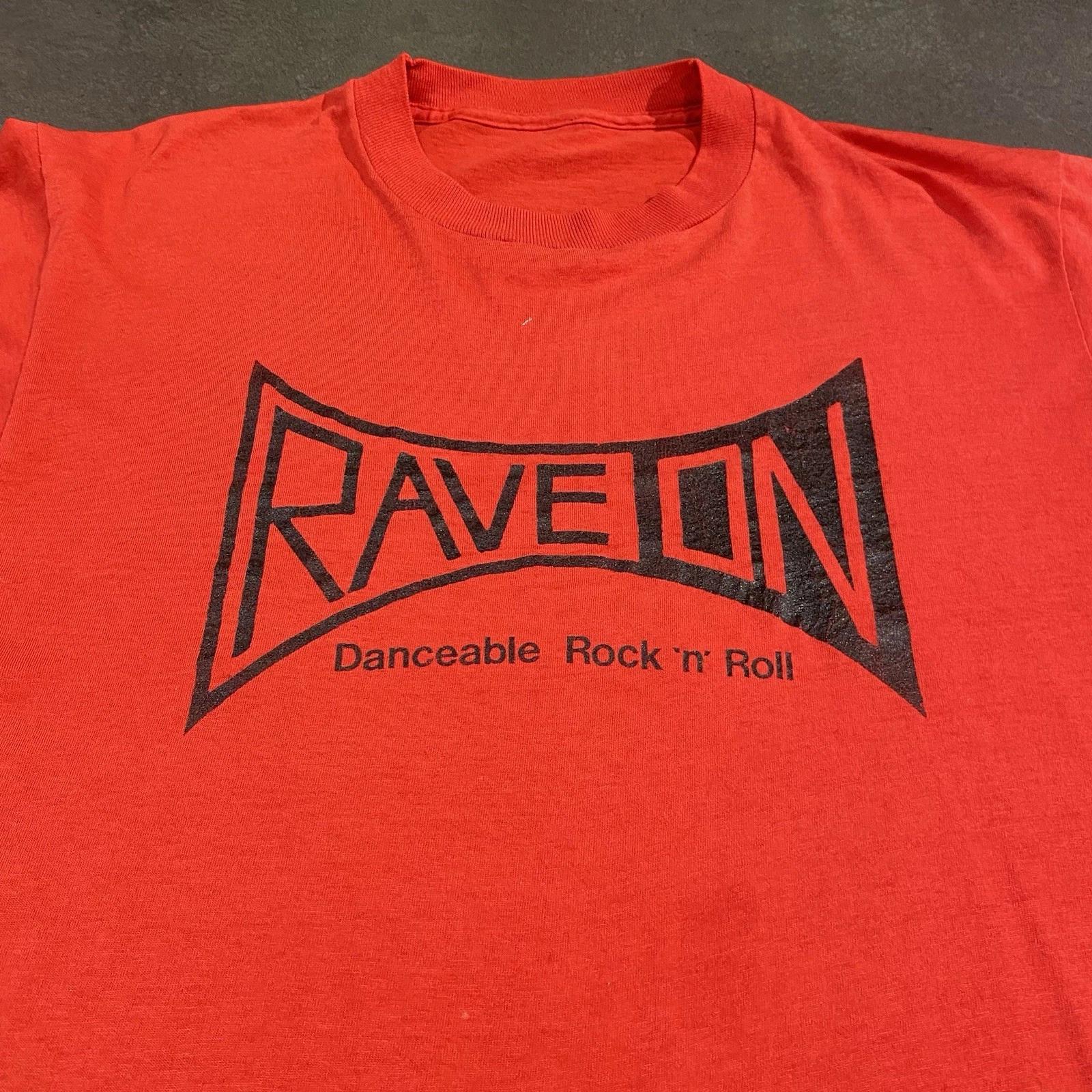 Vintage 80s 90s Rave On Rock n Roll T Shirt Red Music Band Artist Dance 2XL