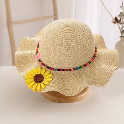 Boys Girls Sun Hat Sun-Blocking Design Breathable Beach Hat Wavy Brim Yellow Flowers