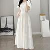 Women's French White Long Dress Temperament Slimming V-Neck Hepburn Style A-Line Skirt Summer