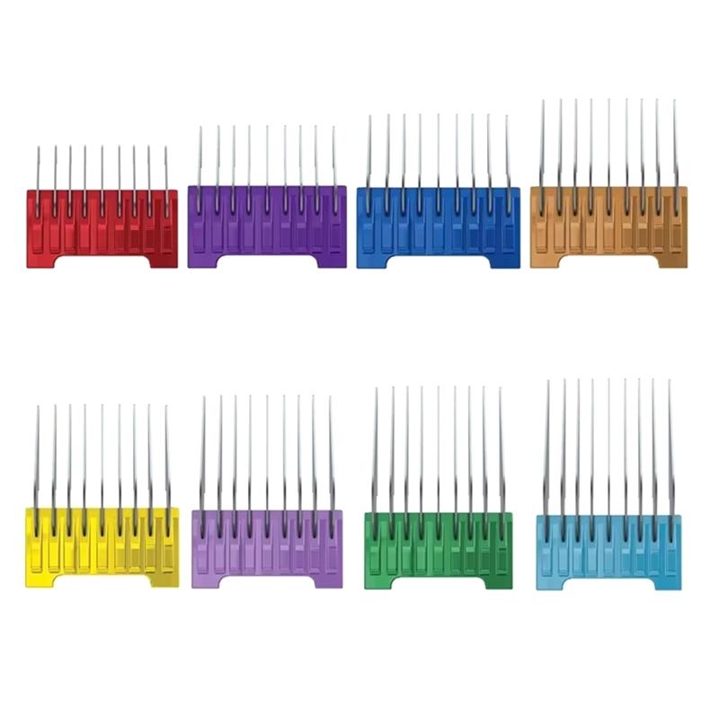 

ABJI-Pet Stainless Steel Metal Combs Set 8-Colors For Wahl Professional Animal Clipper Dog Cat Horse Attachment Guide