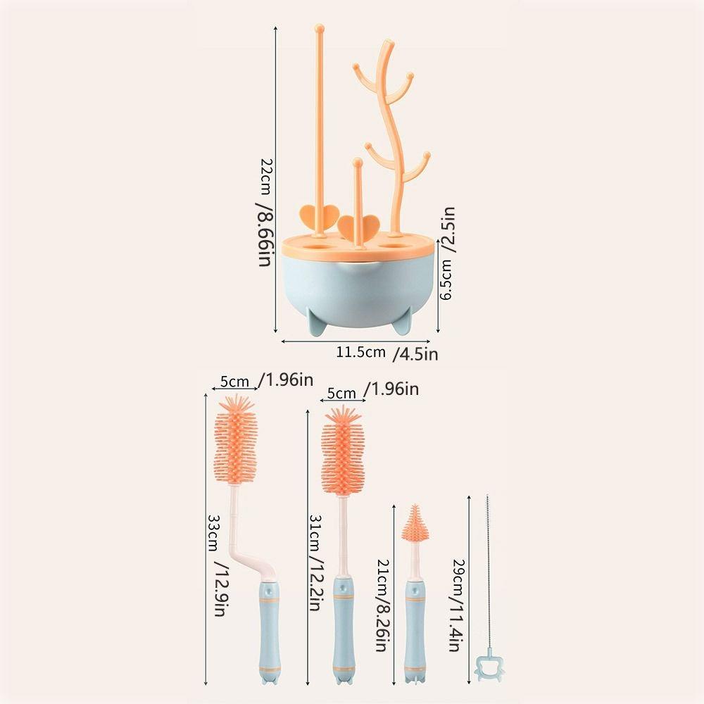 Soft Head Baby Bottle Cleaner Set 360 Degree Rotation Nipple Dropper Bottle Cleaning Brush Drying Rack Handheld