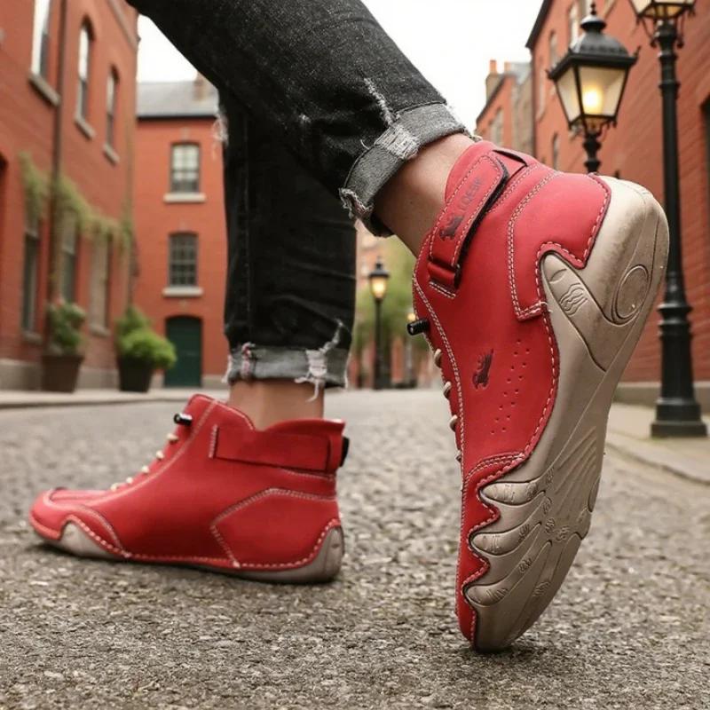 Men'S High Leather Lightweight Boots Comfortable Breathable Loafers Non Slip Sole For Walking Training Suitable Couples Boots