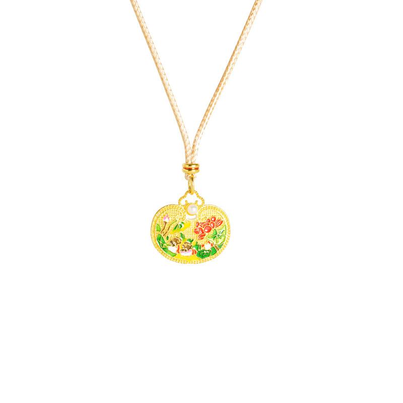 Ethnic Style Ancient Color Oil Dripping Pattern Peace Lock Accessories Necklace Pendant