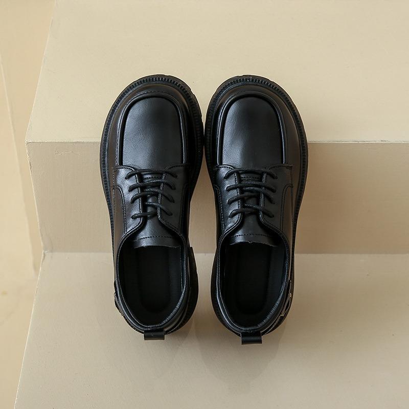 Autumn New Glossy Small Leather Shoes Women's Tide Thick Sole Heightening Lace-up Retro College