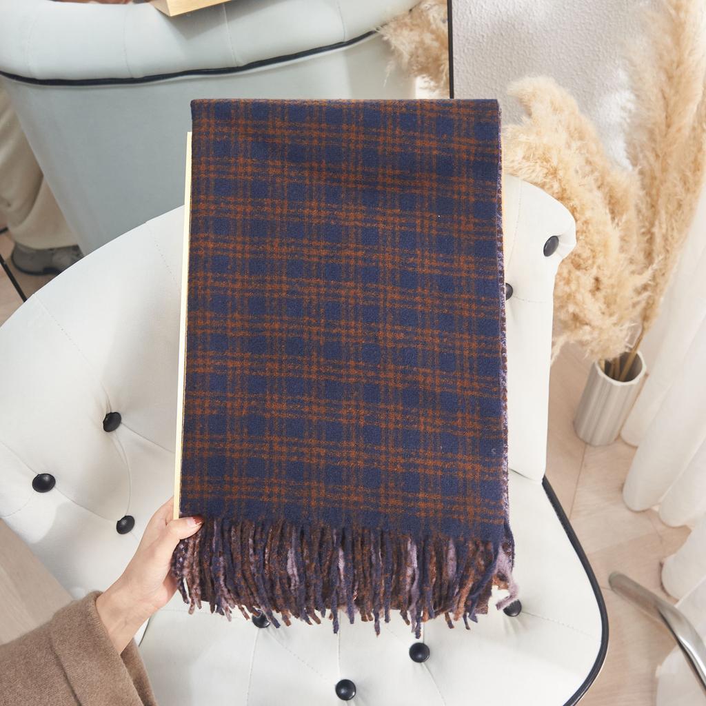 Autumn and Winter High end Double sided Color Blocked Tic Tac Toe Scarf Korean Style Street Atmosphere Imitation Cashmere Warm Scarf