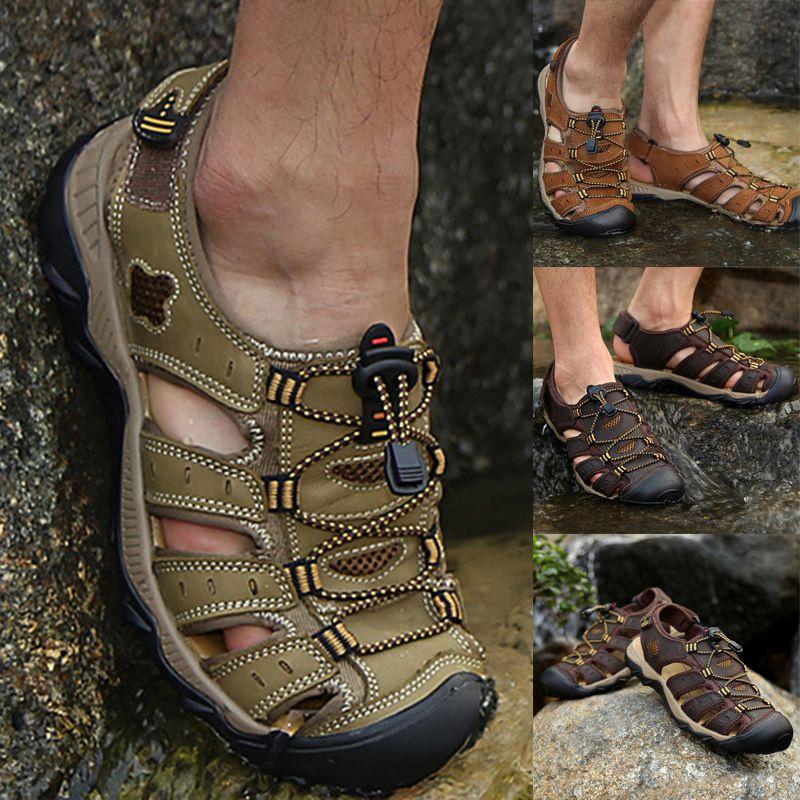 Mens Hiking Adventurous Sandals With Closed Toe And Adjustable Shoelace For Outdoor Activities