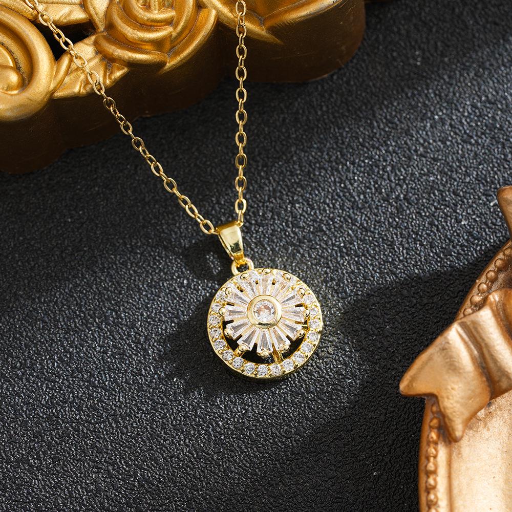 Colorful Titanium Steel Sunflower Necklace with Rhinestones - Fashionable & Versatile for Women