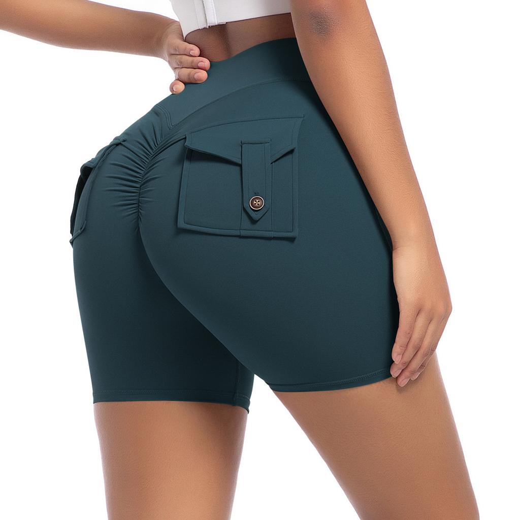 New Peach Hip Workwear Tight Shorts For Women, High Waisted Elastic Hip Lifting Button Yoga Pants, Quick Drying Running And Fitness Pants