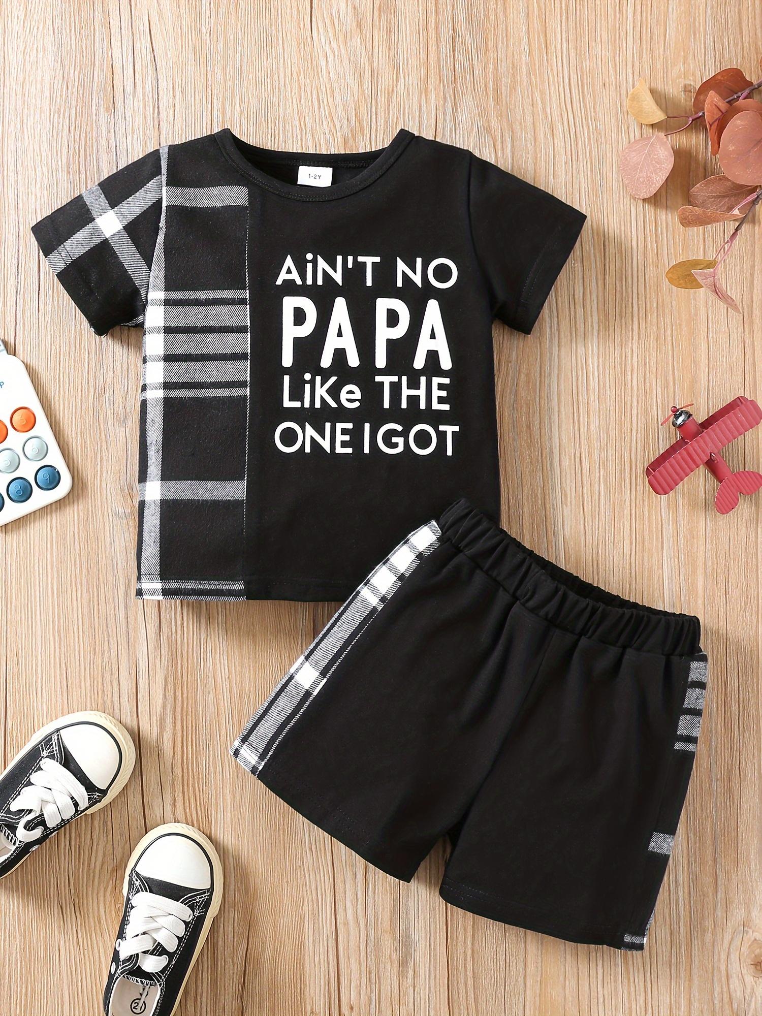Boys Summer Outfit Letter Print Plaid Patch Round Neck T Shirt Shorts Two Piece Set Casual Style 1-2Y чёрный