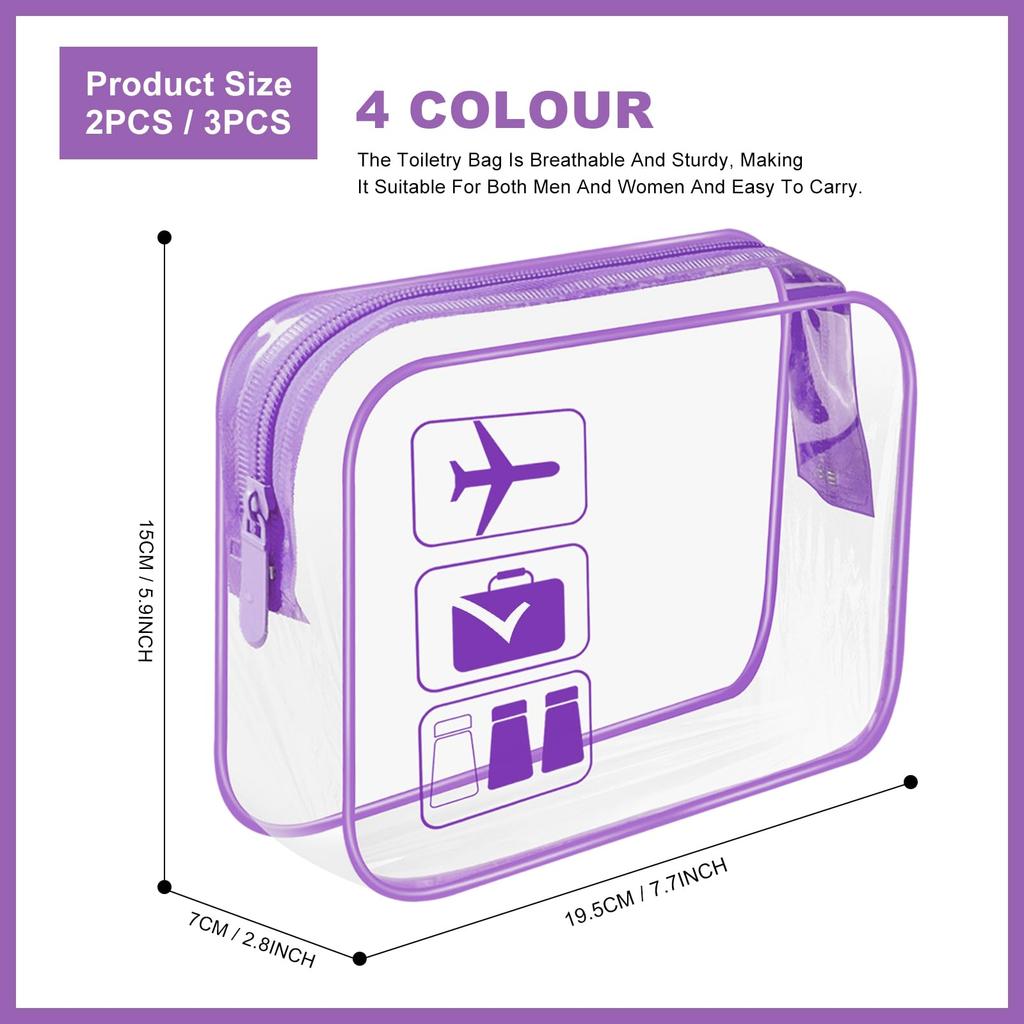 Two Clear Vinyl Large Capacity Waterproof Transparent Bath Portable Transparent Pouches for Business and Everyday Makeup Storage Pouches, Pouches,