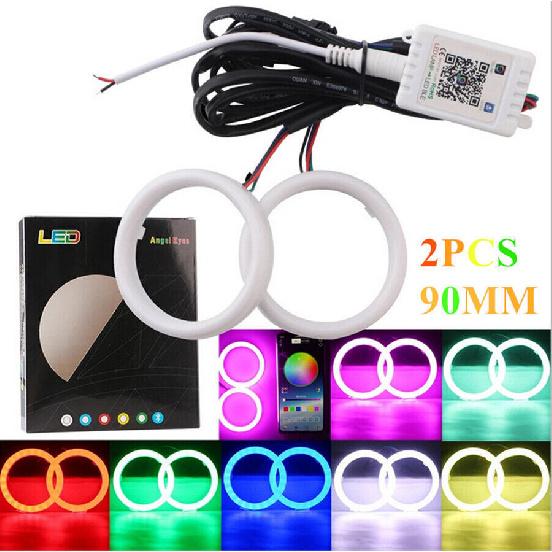 Colorful APP Bluetooth Car Headlight 90mm RGB Angel Eye Halo Rings 90mm For Car