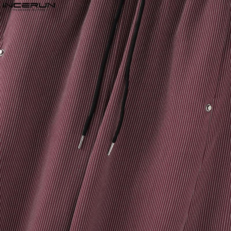 INCERUN Men Drawstring Elastic Waist Striped Casual Loose Harem Pants