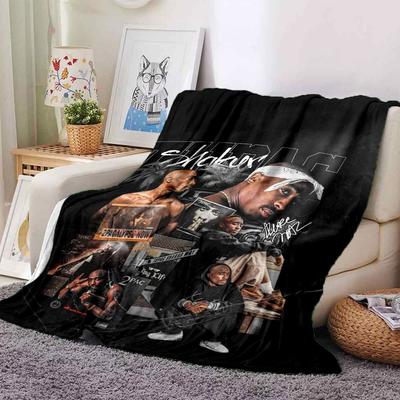 1pc 2PacHip Hop Blanket Soft Lightweight All Season Multi Purpose Throw for Sofa, Bed, Office & Picnics, French Style with Iconic Album Art & Quotes