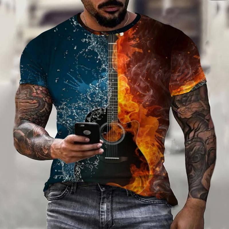 Popmusik Piano Key Notes 3D-utskrift 2022 Sommar Ny T-shirt för män Hip Hop Rolig Kortärmad Oversized Topp 6XLo krage