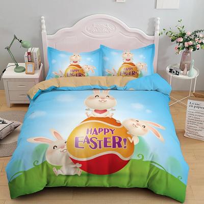 Feliz Pascua Huevo Conejo Rey Reina Funda Nórdica Dibujos Animados Encantador Juego de Cama de Conejito Mascota Animal Funda de Edredón Poliéster Cubre Edredón