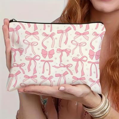 Hand-Drawn Bow & Star Pattern Velvet Zip Bag - Lightweight Cosmetic & Toiletry Organizer with Secure Zipper, Mixed Colors, Unisex Gift for Women