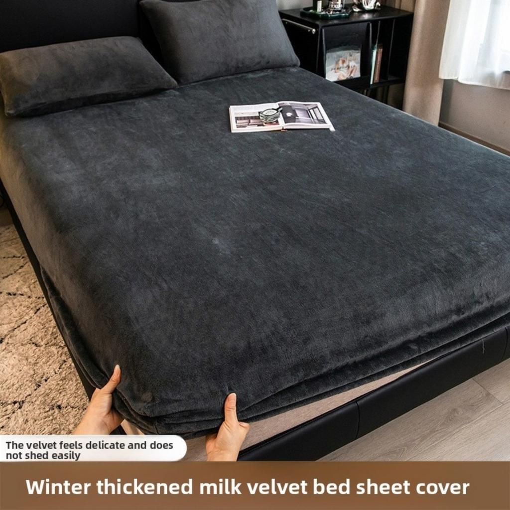 Winter Milk Velvet and Velvet Bed Sheet Single Mattress Cover Coral Velvet Thickened Bed Cover Single Full Package Bed Sheet Protective Cover