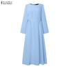 ZANZEA Women Muslim Casual Round Neck Long Sleeve Loose Long Dress
