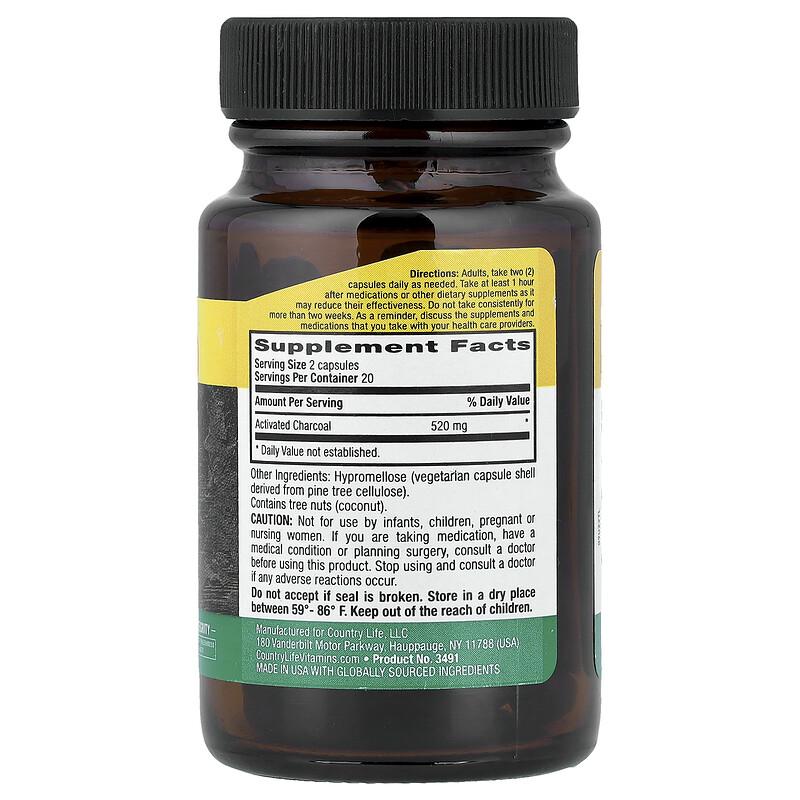 Activated Charcoal, Coconut, 40 Vegan Capsules (260 Mg Per Capsule)