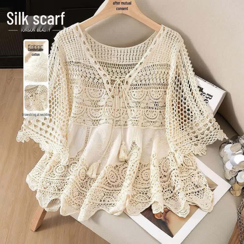 Women s Pure Cotton V-Neck Pullover Top One Size абрикосовый