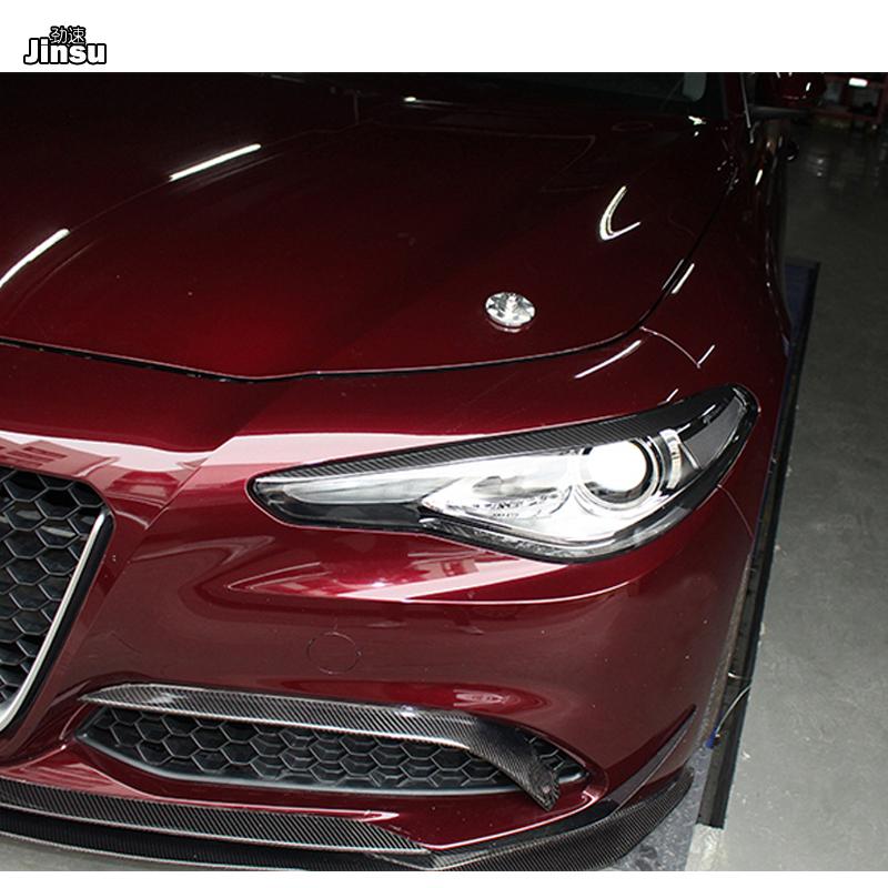 Carbon Fiber Front Headlamp Eyebrow Headlight Eyelids For Alfa Romeo Giulia 2.0T 200HP 280HP 2015 - 2018 Fiber Glass Primer FRP