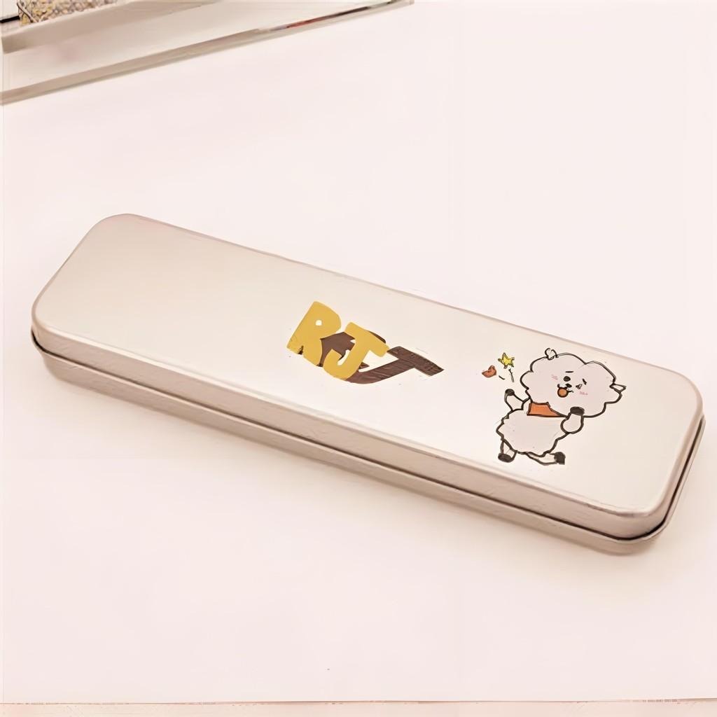 Bts Kpop Bt21 Metal Cartoon Pencil Box Shooky Chimmy Pen Study Stationery Case