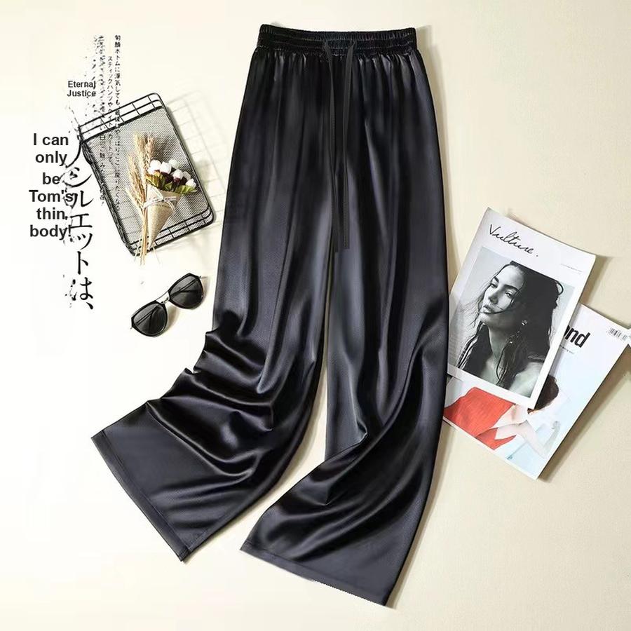 Calças de Cetim Glamorous Vixen Pernas Largas Femininas Verão Novo Cintura Alta Soltas Fluídas Maxi