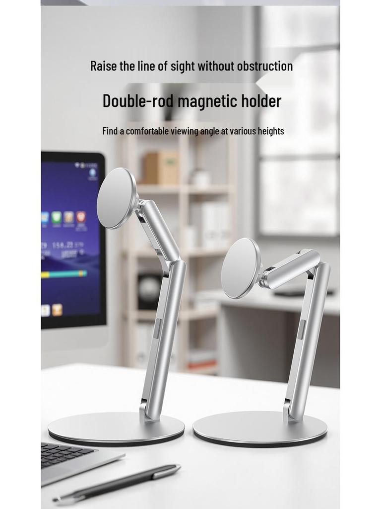 Suporte de Mesa Ajustável em Alumínio para Tablet e Celular com Montagem Magnética