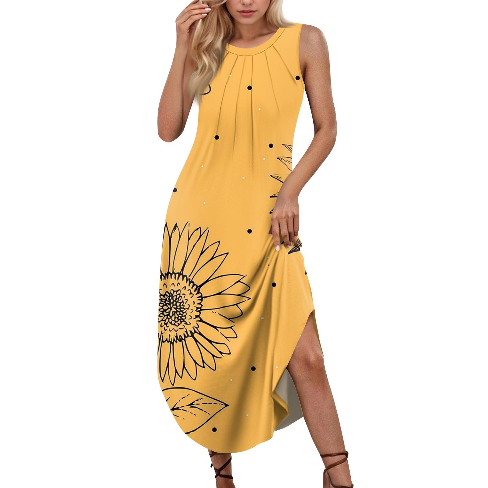 

Женские летние повседневные платья без рукавов с принтом и U-образным вырезом S оранжевый