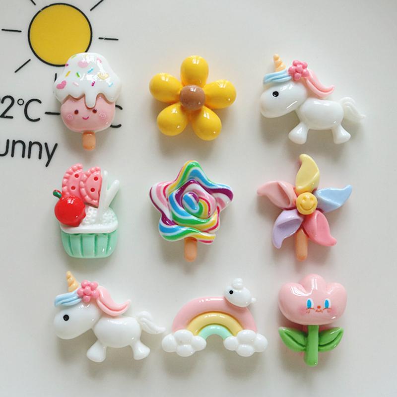 10 Pcs New Mini Cute Cartoon Unicorn, Rainbow, Ice Cream Resin Scrapbook Diy Jewellery Hairpin Decorate Accessories Craft A62