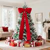 Large Size Red Velvet Christmas Bow Long Ribbon Tree Topper Decoration for Xmas Home Indoor Outdoor Door Decor