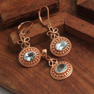 Blue Topaz December Birthstone Pendant Earring Set 925 Sterling Silver Rose Gold Plated Jewelry